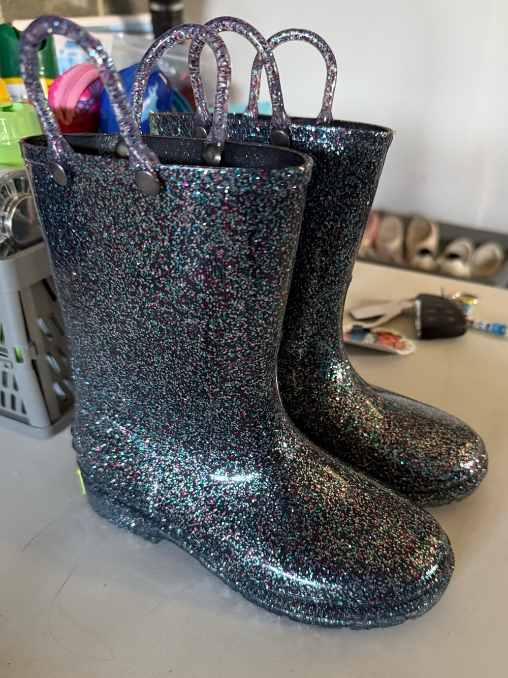Western Chief Kids Glitter Rain Boots - Black with Multicolor Sparkle